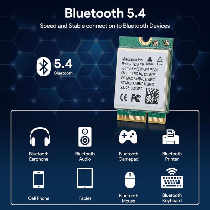 EDUP WiFi 7 Card BE6500 M.2 2230 Wi-Fi 7 Wireless Network Card for Laptop, Bluetooth 5.4 Tri-Band 6G/5G/2.4Ghz OFDMA 802.11be, Compatible with Intel/AMD Windows 11 (64-Bit) and Linux Kernel 6.7+ - Image 3